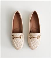 Women's Wide Fit Off White Quilted Faux Leather Loafers New Look