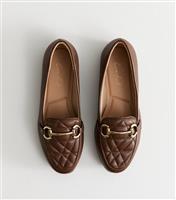 Women's Wide Fit Brown Quilted Faux Leather Loafers New Look