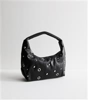 Black Faux Leather Eyelet Shoulder Bag New Look