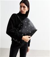 Black Stud And Eyelet Embellished Faux Leather Tote Bag New Look