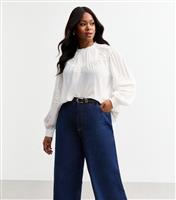 Women's Plus Size White Pintuck Pleat Lace Insert Top Curves New Look