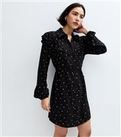 Women's Black Ditsy Floral Belted Mini Shirt Dress New Look