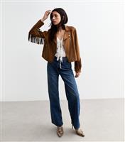 Women's Tan Fringe Trimmed Faux Suede Jacket New Look