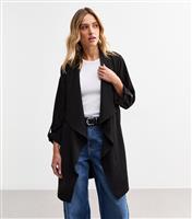 Women's Black Waterfall Hem Duster Jacket New Look