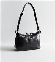 Black Crinkled Faux Leather Shoulder Bag Vegan New Look