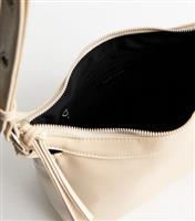 Cream Crinkled Faux Leather Shoulder Bag New Look