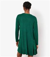 Women's Green Rib Mini Long Sleeve Dress Apricot New Look