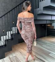 Women's Brown Leopard Print Bardot Mesh Dress AX Paris New Look