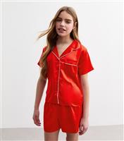 Girls' Red Satin Shirt And Shorts Pyjamas New Look