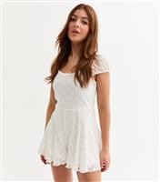 Girls' White Lace Godet Playsuit New Look