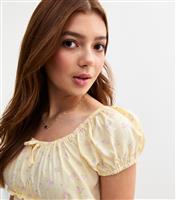 Girls' Light Yellow Floral Print Milkmaid Top New Look