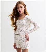 Girls' Red Ditsy Print Ribbed Pyjama Set New Look