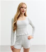 Girls' Grey Heart Pointelle Top And Shorts Pyjama Set New Look