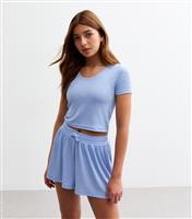 Girls' Blue Ribbed Top And Shorts Pyjamas New Look