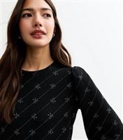 Women's Black Bow Pattern Jersey Midi Smock Dress New Look