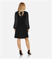 Women's Black Velvet Long Sleeved Tunic Dress Yumi New Look