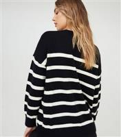 Women's Black Stripe Knitted Jumper WKNDGIRL New Look