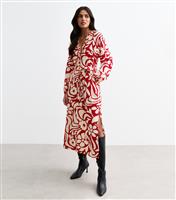 Women's Red Abstract Floral Print Slit Hem Midi Dress New Look