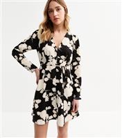 Women's Black Blurred Floral Print Mini Shirt Dress New Look