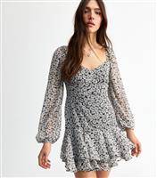 Women's Off White Daisy Print Ruffled Mini Dress New Look