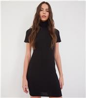 Women's Black Rib High Neck Mini Dress WKNDGIRL New Look
