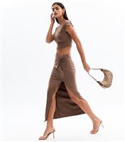Women's Brown Knot Side Midi Skirt New Look