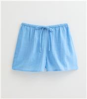 Women's Light Blue Drawstring Waist Cotton Cover Up Shorts New Look