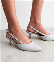 Women's Wide Fit Silver Shimmer Effect Slingback Court Shoes Vegan New Look