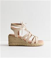 Women's Off White Faux Leather Lace Up Wedges New Look