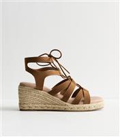 Women's Tan Faux Leather Lace Up Wedges New Look