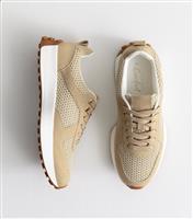 Women's Cream Faux Suede And Raffia Look Panelled Trainers New Look