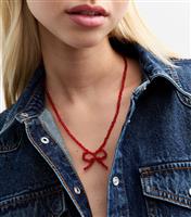 Red Bow Necklace New Look