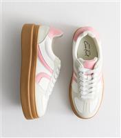 Women's White Contrast Trim Faux Leather Look Lace Up Trainers New Look