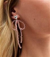 Pink Beaded Bow Earrings New Look