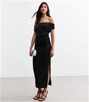 Women's Black Bardot Off Shoulder Midi Dress New Look