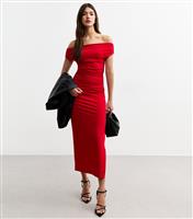 Women's Red Bardot Off Shoulder Midi Dress New Look