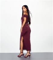 Women's Burgundy Bardot Off Shoulder Midi Dress New Look