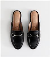 Women's Black Faux Leather Snaffle Detail Backless Loafers New Look