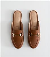 Women's Tan Faux Leather Snaffle Detail Backless Loafers New Look