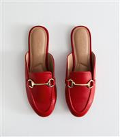Women's Red Faux Leather Snaffle Detail Backless Loafers New Look