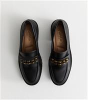 Women's Black Faux Leather Chunky Disc Strap Penny Loafers New Look