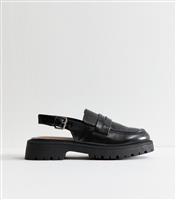 Women's Black Faux Leather Chunky Slingback Loafers New Look