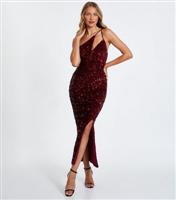 Women's Dark Red Strappy Sequin Maxi Dress Quiz New Look
