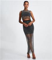 Women's Black Rhinestone Midaxi Skirt Quiz New Look