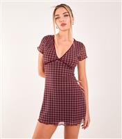Women's Burgundy Check Chiffon Mini Dress Pink Vanilla New Look