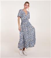 Women's Blue Floral Wrap Midi Dress Blue Vanilla New Look