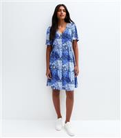 Women's Bright Blue Shirred Waist Mini Dress Blue Vanilla New Look