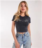 Women's Black Washed Angel Wings Cropped Top Pink Vanilla New Look