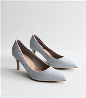 Women's Silver Shimmer Effect Pointed Toe Court Shoes Vegan New Look