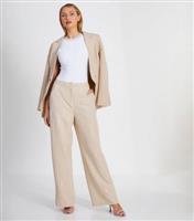 Women's Light Brown Diamant Pinstripe Woven Trousers Quiz New Look